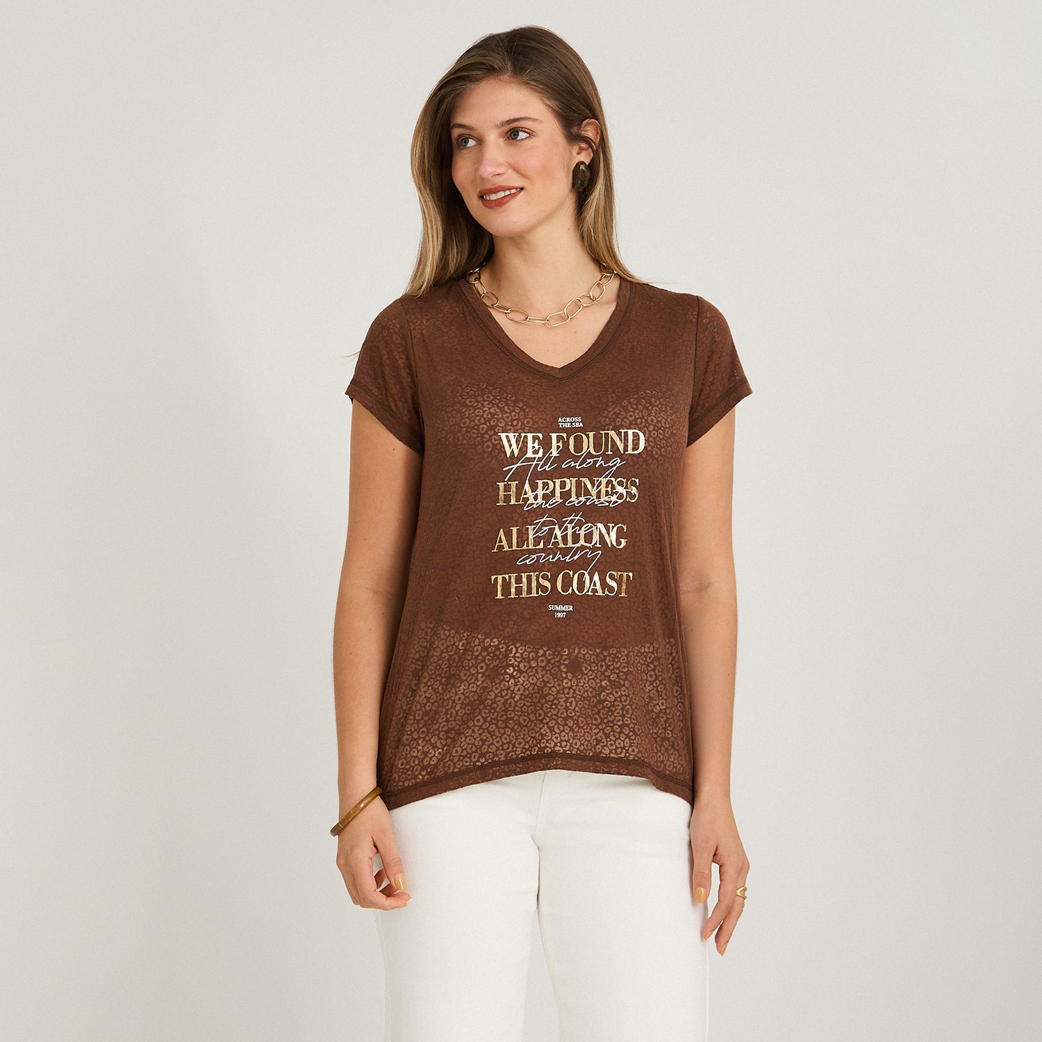 Polera con Técnica Deboré Estampada Café